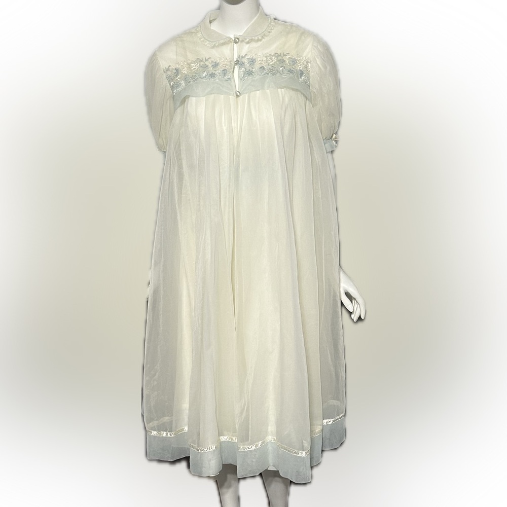 GOTHAM GOLD STRIPE Vintage Nightgown Robe Set Chiffon & Nylon White & Blue 32/S - Picture 8 of 16